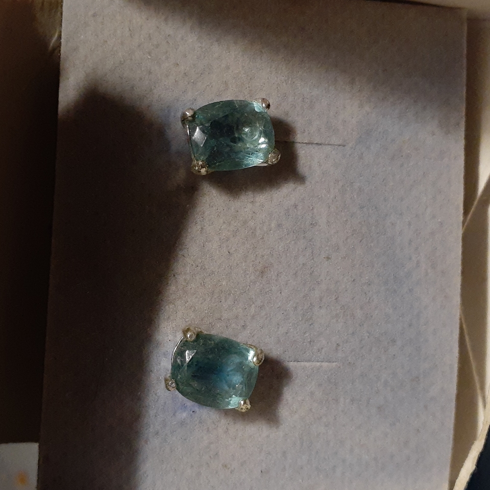 Avon aquamarine square pierced earrings, new in box